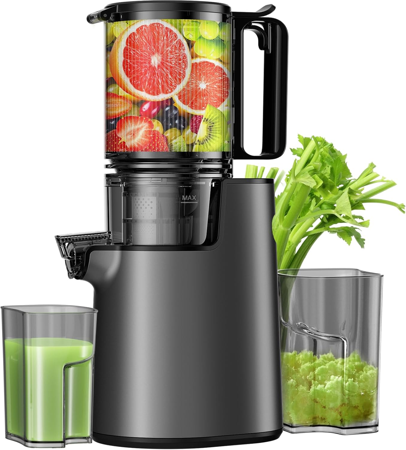 Cold Press Juicer, Juicer Machines with 5.4" Wide Feed Chute for Juice Extractor, Professional Slow Masticating Juicer for Whole Vegetables & Fruits with High Juice Yield, Easy to Clean (Black)