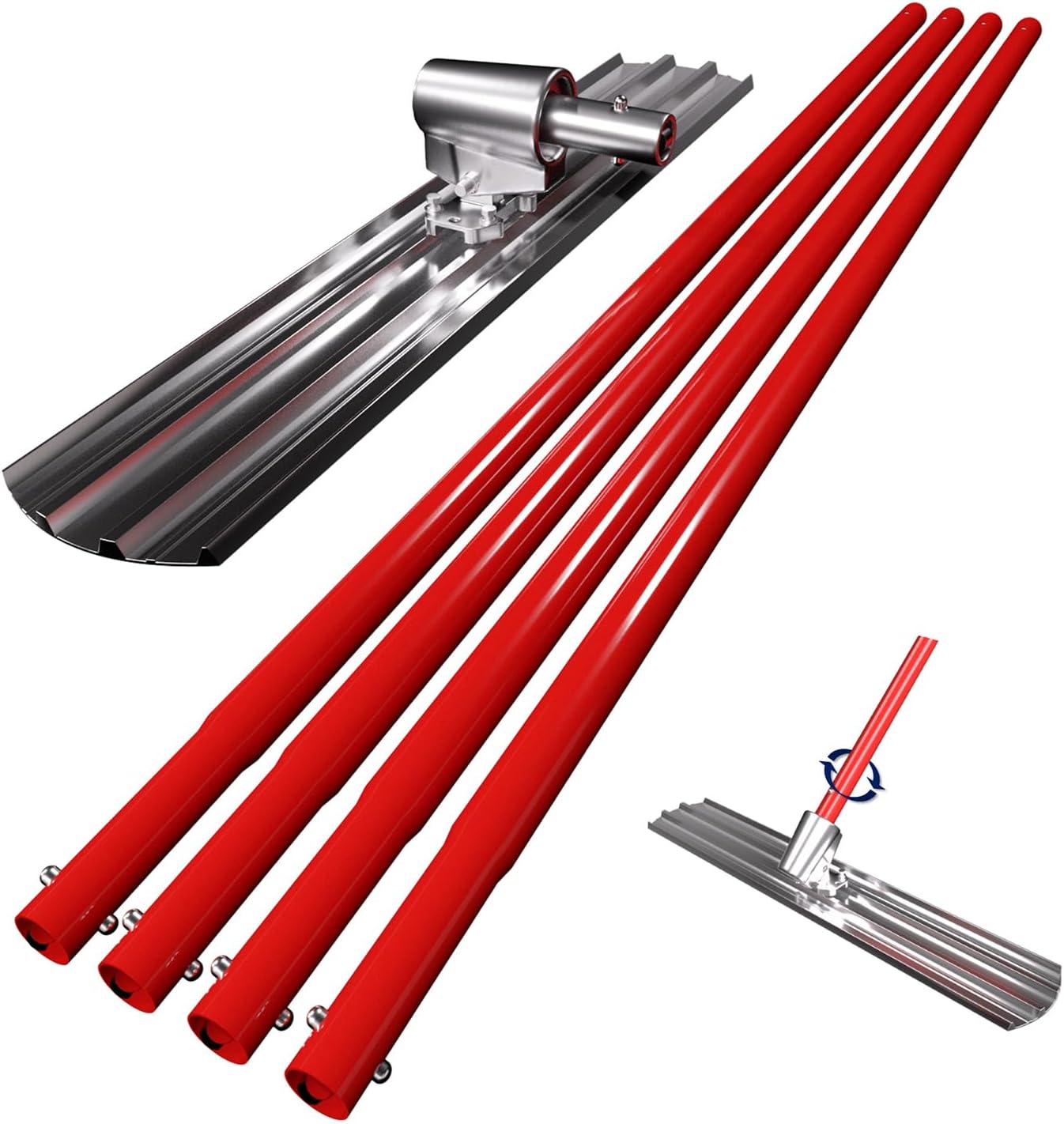 Aluminum Magnesium Alloy Concrete Float 48 x 8 inch, Round End, with Adjustable Bracket, 56 inch Float Extendable Handles x 4, Screeding and Finishing Tool Kit