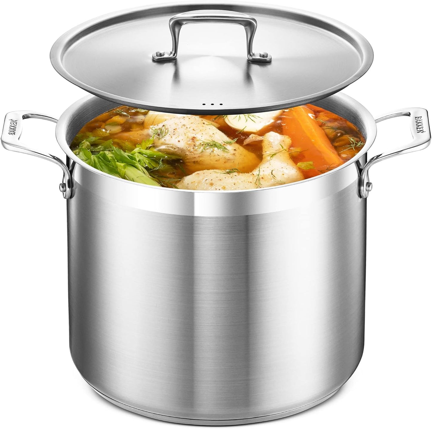 Stainless Steel Stockpot with Lid 12 Quart, Durable 18\/8 Stainless Steel, Impact-Bonded Base for Even Heating, Riveted Handles, Oven & All Stove Compatible, Safe Up To 500°F (260°C)
