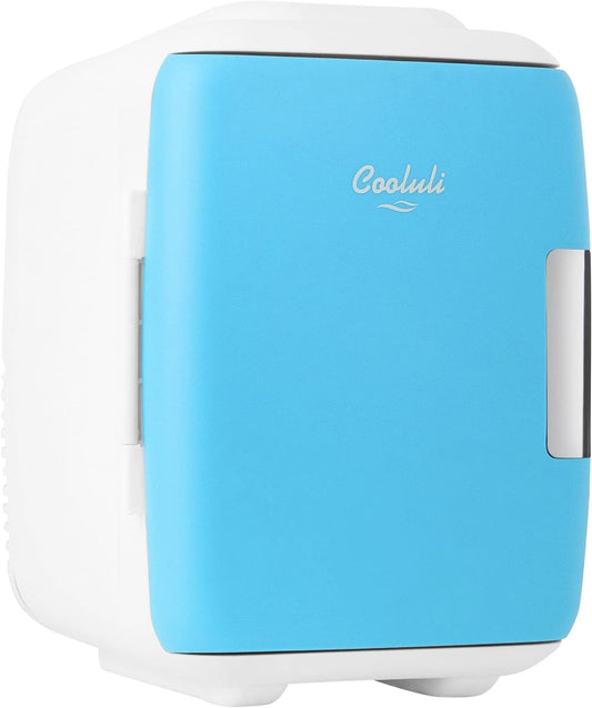 Cooluli Mini Fridge for Bedroom - Car, Office Desk & Dorm Room - Portable 4L\/6 Can Electric Plug In Cooler & Warmer for Food, Drinks, Skincare Beauty & Makeup - 12v AC\/DC & Exclusive USB Option, Blue