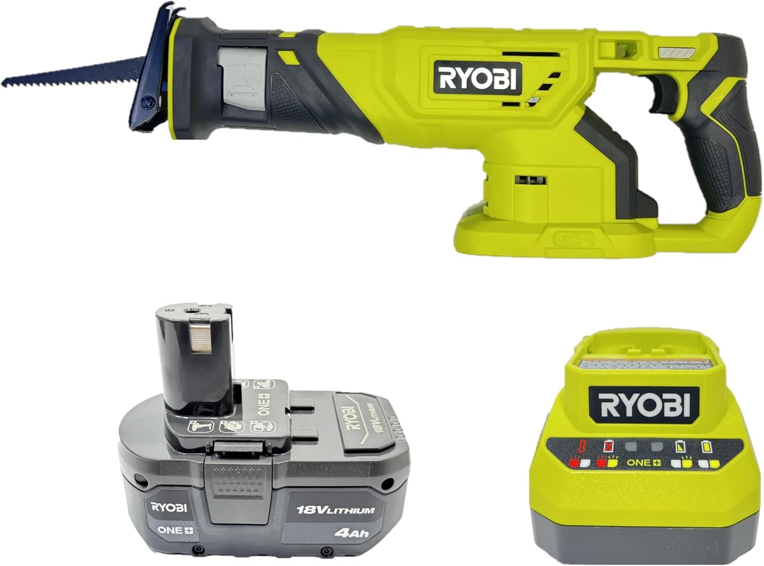 Ryobi 18-Volt Cordless Reciprocating Saw Kit with a 4Ah Battery and Charger (No Retail Packaging, Bulk Packaged)