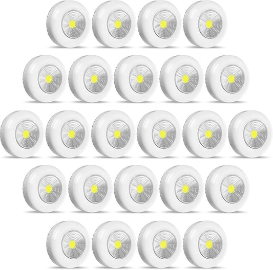 Macarrie 24 Pcs Push Tap Light 2.68" Mini Night Touch LED Puck Lamp Wireless Portable Under Cabinet 60 Lumens Battery Operated Stick On Lights for Counter Wall Closet Kitchen(White)
