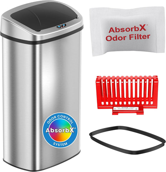 iTouchless 24 Gallon \/ 91L Sensor 2.0 Trash Can with Lid Commercial Grade Automatic Stainless Steel Touchless Garbage Bin, AbsorbX Odor Filter, Battery or AC Power, for Home, Office, Restaurant, Lobby