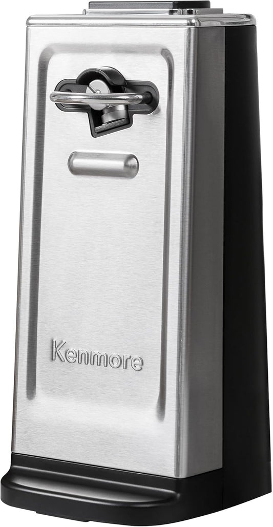 Kenmore Smooth Edge Electric Can Opener - Arthritis-Friendly, One Touch Side Cut Blade, Prevents Sharp Edges, Automatic Countertop appliance Stainless Steel detachable cutting lever