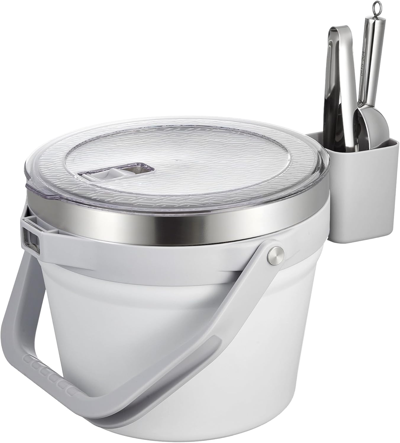 COKTIK 7L Vacuum Insulated Ice Bucket with Lid and Scoop& Tongs，Large capacity Stainless Steel Beverage Bucket for Cocktail, Champagne, Wine, Beer，Large Parties（Milk White Suit）