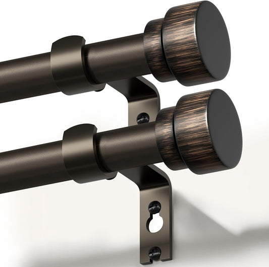 2 Pack Modern Antique Brown Curtain Rods for Windows 16 to 60 Inches Adjustable Length Heavy Duty 1" Diameter Window Rod with Decorative Finials for Outdoor Farmhouse Bedroom Kitchen Living Room