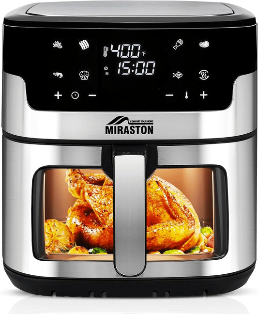 MIRASTON 8.5QT Air Fryer, Family Size Digital Air Fryers, Nonstick Square Basket, Smart Touchscreen with 8-Preset, Air Frying, Reheat Leftovers, Party Food, Fast Cooking, Dishwasher-Safe, for Kitchen