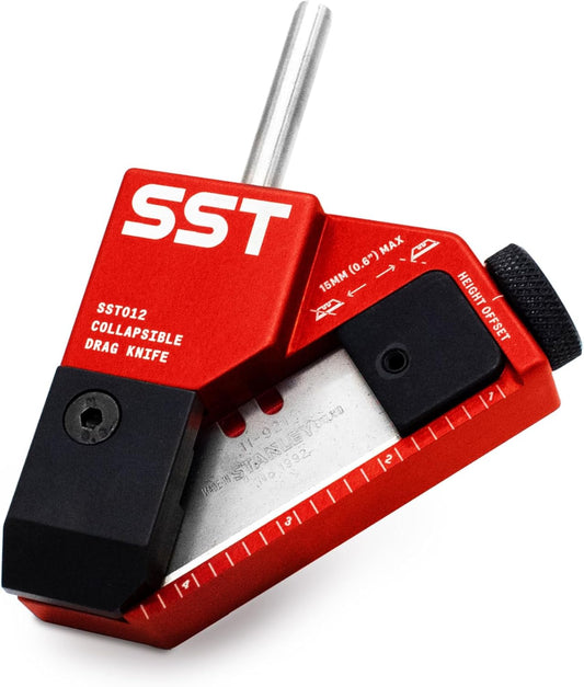 SST - Drag Knife - ¼\u201D Hardened Steel Shaft - Cuts Wood Veneer, Plastic, Leather & More - Precision Thumbscrew for Easy Blade Length Adjustment - Compact Body - Collapsible