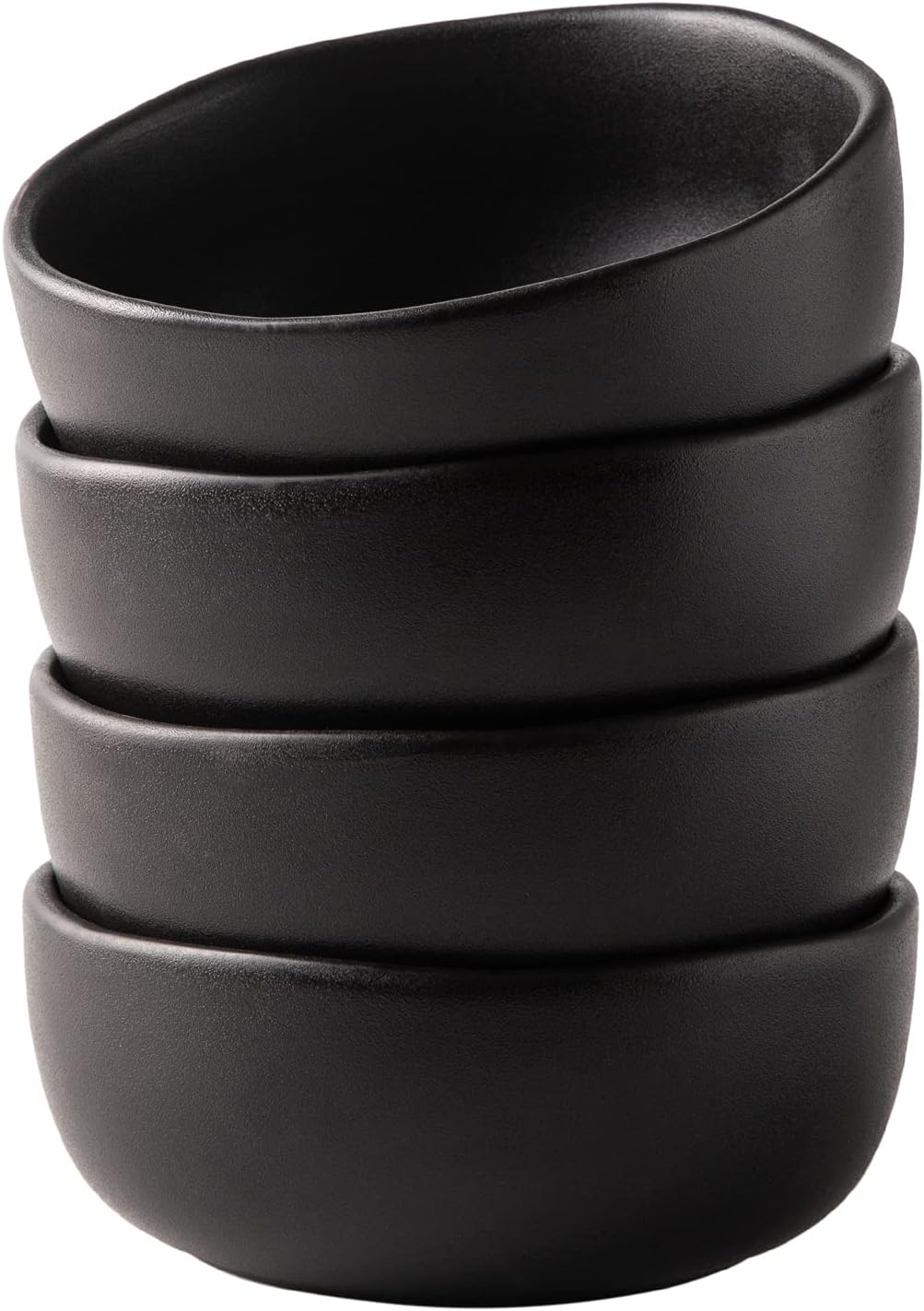 AmorArc Stoneware Cereal Bowls for Kitchen, 28oz Large Ceramic Soup Bowls Set of 4 for Meal, Oven, Microwave&Dishwasher safe Kitchen Bowls with Wavy Rim, Matte Black