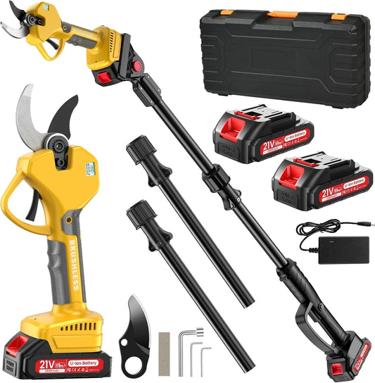 Electric Pruning Shears Cordless 2.0 Inches & Electric Pole Pruner 2-IN-1 with 8ft Pole Reach To 14ft, 2 * 2Ah Battery Pruning Shears, Cordless Pole Pruner Garden Tool for Tree Trimming Branch Cutter