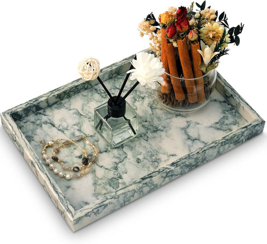 MULWR Marble Bathroom Tray,Pure Natural Vanity Tray,Marble Tray for Kitchen Counter Non-Ceramic\/Non-Resin,Stone Trays 12 x 8 inch Cyan Green