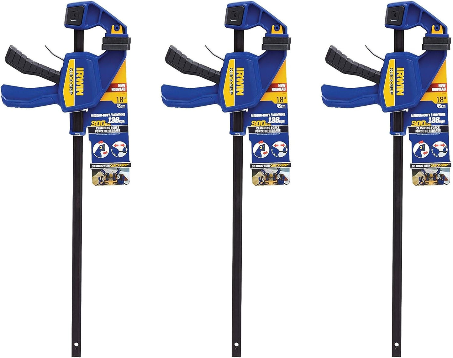 IRWIN QUICK-GRIP One-Handed Bar Clamp, Medium-Duty, 18", 3 Pack, 1964719