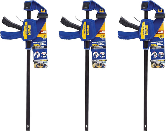 IRWIN QUICK-GRIP One-Handed Bar Clamp, Medium-Duty, 18", 3 Pack, 1964719