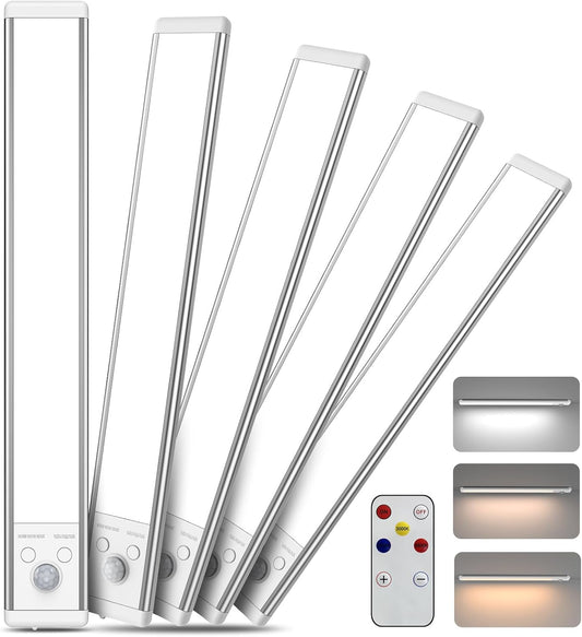 Chasesun 9.6inch Under Cabinet Lights, LED Motion Sensor Closet Light, Wireless USB-C Rechargeable Under Counter Lights 3 Color Temperatures & Adjustable Brightness, Magnetic Mount for Kitchen, 5 Pack