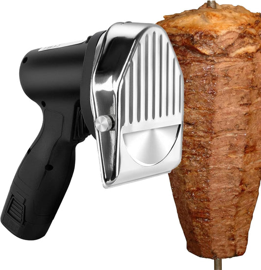 Electric Shawarma Kebab Meat Slicer Gyro Knife Professional Turkish Stainless Steel Commercial Gyro Cutter with 2 Blades Smooth/Serrated, Adjustable Thickness 0-0.3"