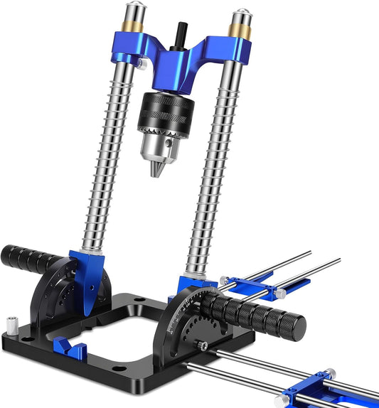 Upgraded Portable Drill Guide, Adjustable 0°to 60°Multi Angle Drill Guide for Straight Holes, Drill Press Adapter for Hand Drill, with 1/2" Chuck, Key, Guide Rod Precision Drilling Jig,Heavy-Duty