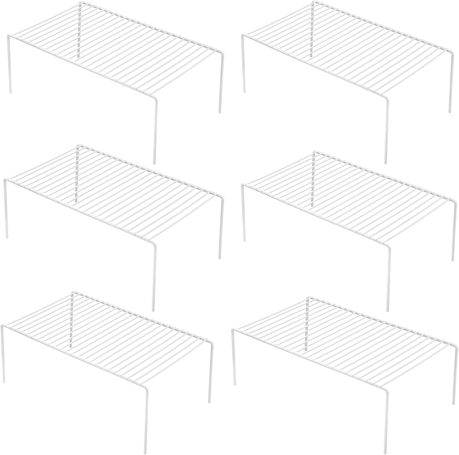 iPEGTOP Set of 6 Large (15.7 x 9.4 Inch) Kitchen Cabinet Organizer Shelf, Wire Freezer Storage Shelves Rack, Rustproof Steel Metal Shelf Riser for Dish Plates Pantry Cupboard Organization, White