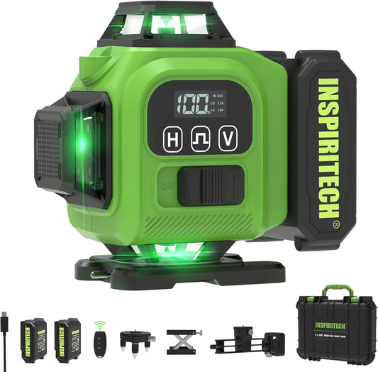 INSPIRITECH Laser Level 360 Self Leveling with Hard Case & Remote, 4x360 Rechargeable Green Line Laser for Framing Wall Ceiling Floor Tile