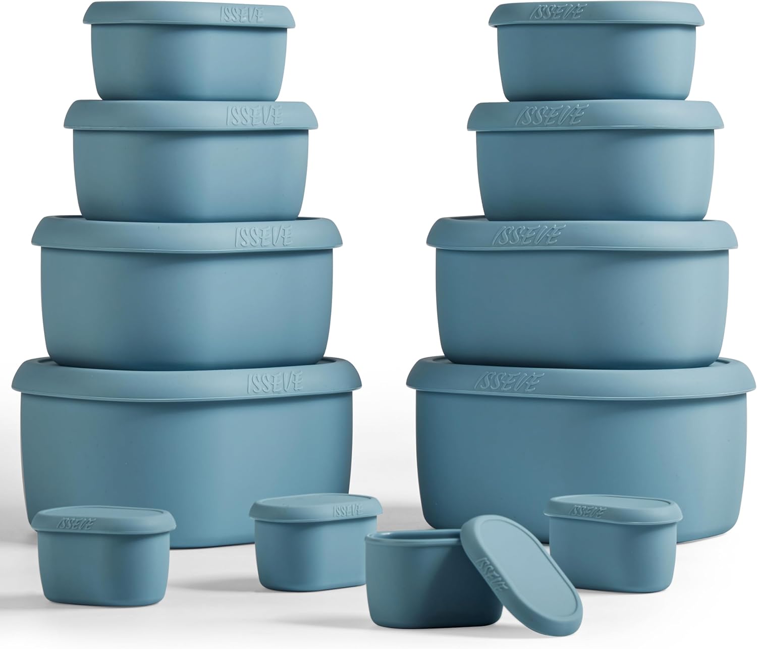 ISSEVE 12Pcs\/Set Nesting Silicone Food Storage Containers with Lids, BPA Free Reusable Meal Prep Silicone Containers Airtight, Freezer Dishwasher Safe (33.8oz, 20oz, 10oz, 6.7oz, 1.3oz) (Blue)