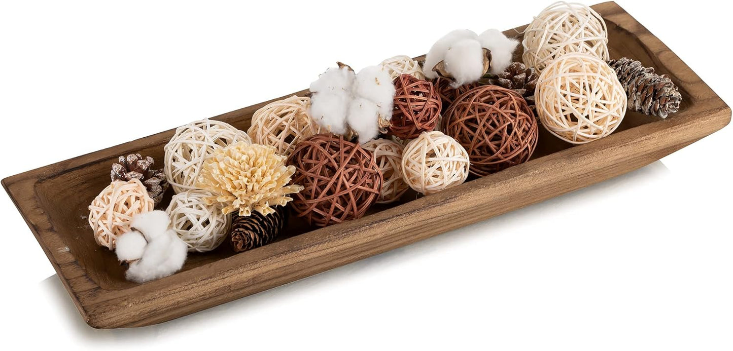 Hanobe Decorative Wood Dough Bowl: Large Long Wooden Centerpiece Table Decorations Natural Candle Holder Tray Decor Rustic Unfinished Centerpieces for Dining Room Kitchen Fruit Bowls, Brown