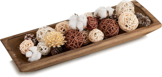 Hanobe Decorative Wood Dough Bowl: Large Long Wooden Centerpiece Table Decorations Natural Candle Holder Tray Decor Rustic Unfinished Centerpieces for Dining Room Kitchen Fruit Bowls, Brown