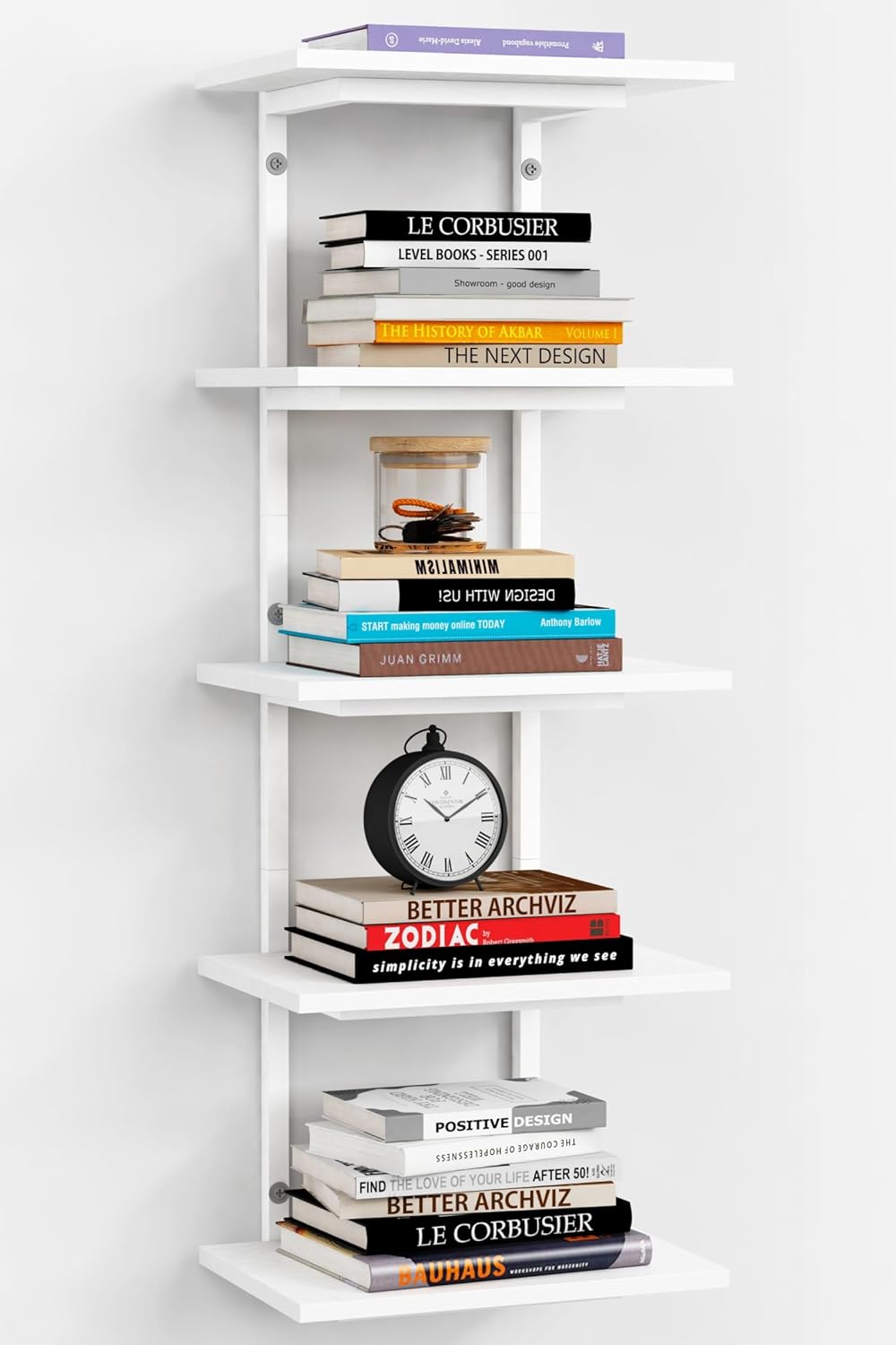 Harwaya White 5 Tier Wall Shelf Unit for Shoes Display, Lack Wall Bookshelf for Bedroom, Vertical Tiered Floating Book Shelves for Office Living Room Bathroom Vanity Kitchen Closet Purses Bags