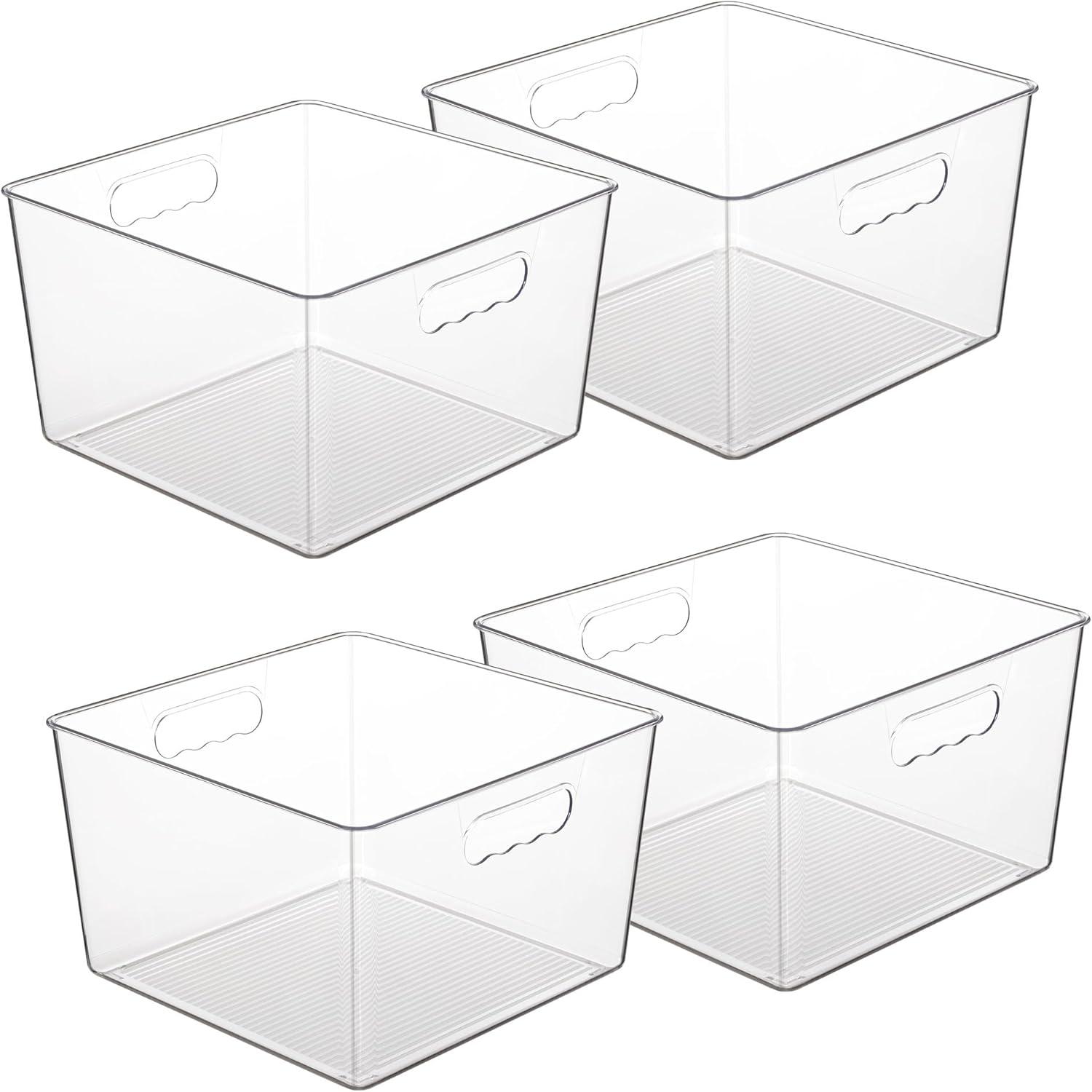 Vtopmart 4 Pack Extra Large Clear Plastic Storage Bins,11x11 Cube Acrylic Organizer Square Containers with Handle for Pantry,Closet,LaundryRoom,Kitchen,Bathroom,UnderSink Organization