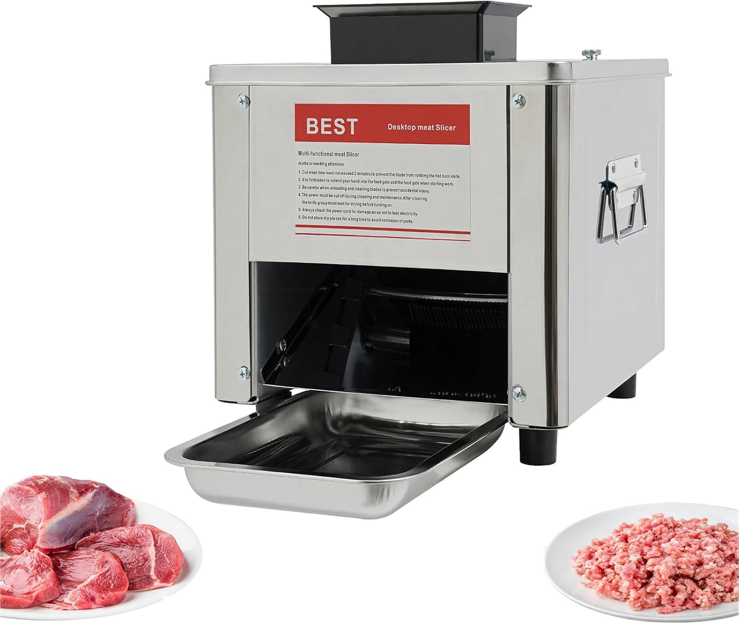 Wawuwao Commercial Meat Cutter Machine 850W, Stainless Steel Electric Meat Slicer with 10MM \/ 2.5MM Blade, 330 lb\/h for Boneless Pork, Chicken, Fish, Vegetables, Home & Restaurant Use (2.5MM Blade)