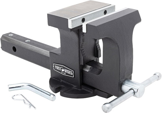 Yost Vise RHV-6 6-Inch Truck Trailer Receiver Vise | Heavy Duty Portable Work Vise | 5.9" Jaw Width, 5.81" Max Jaw Opening, 4.96" Throat | Fits Standard 2" Hitch with Hitch Pin Included