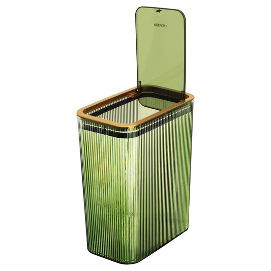 Transparent Trash Can, Bathroom Trash Cans with Lids, 2.6 Gallon Garbage Can for Bedroom, Office, Plastic Slim Waste Basket with Press Top Lid, 10L Clear Trash Bin for Home, Kitchen (Green)