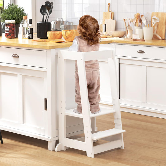 3 Adjustable Heights Toddler Standing Tower - Baby Step Kitchen Stool - Removable Anti-Drop Railing Safety Rail & Anti-Tipping Structure Stepping Stool for Bathroom Sink, Kitchen