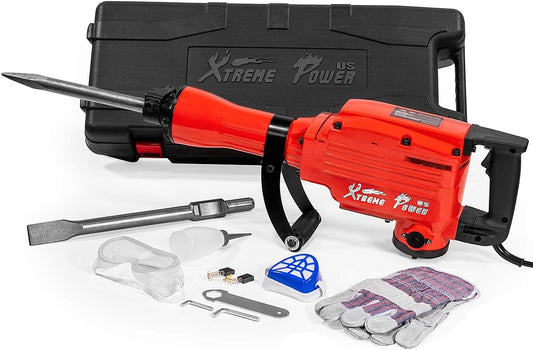 XtremepowerUS 2200W Demolition Electric Jack Hammer Power Drill Concrete Breaker Bar Point & Chisel Bits Chisel Set