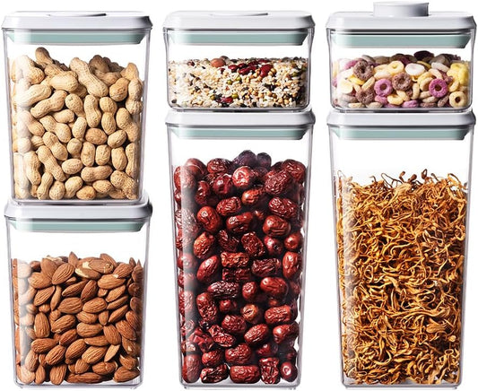 EQI Pop Food Storage Containers Set, 6Pcs Airtight Containers with Lids for Kitchen Pantry Organizers and Storage,One Button Opening BPA-Free Food Containers for Cereal Flour Sugar(0.6, 1.3, 1.9Qt)*2