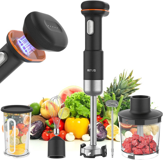 Cordless Stick Immersion Blender 5-in-1, Ritus 13000RPM Soup Blender Rechargeable Handheld Mixer For Baby Food & Smoothies, Variable Speed, Dishwasher-Safe, Mixing Beaker, Chopper, Whisk Milk Frother