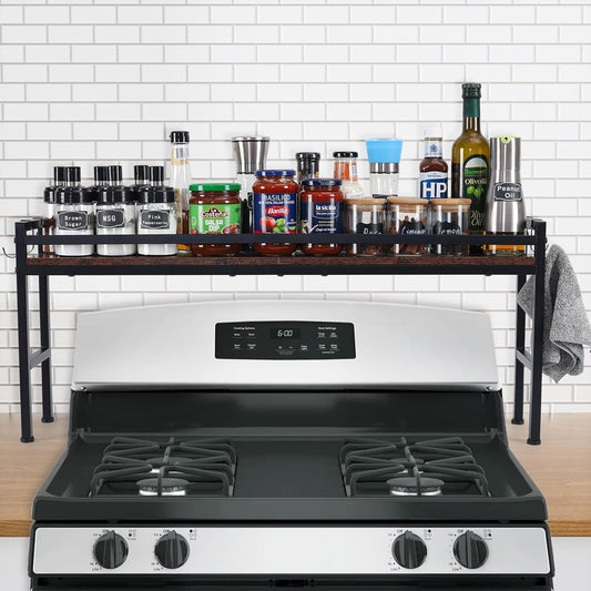 Spice Rack Shelf for Kitchen Stove，Stove Top Shelf with 4 hooks Extra Storage Countertop, Seasoning Organizer,Kitchen Organizers and Storage