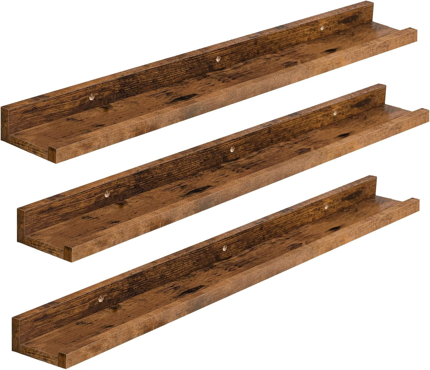 HOOBRO Floating Shelves, Wall Shelf Set of 3, 35.4 Inches Hanging Shelf with Raised Edge and Invisible Brackets, for Bathroom, Bedroom, Kitchen, Office, Living Room Decor, Rustic Brown BF90BJ01