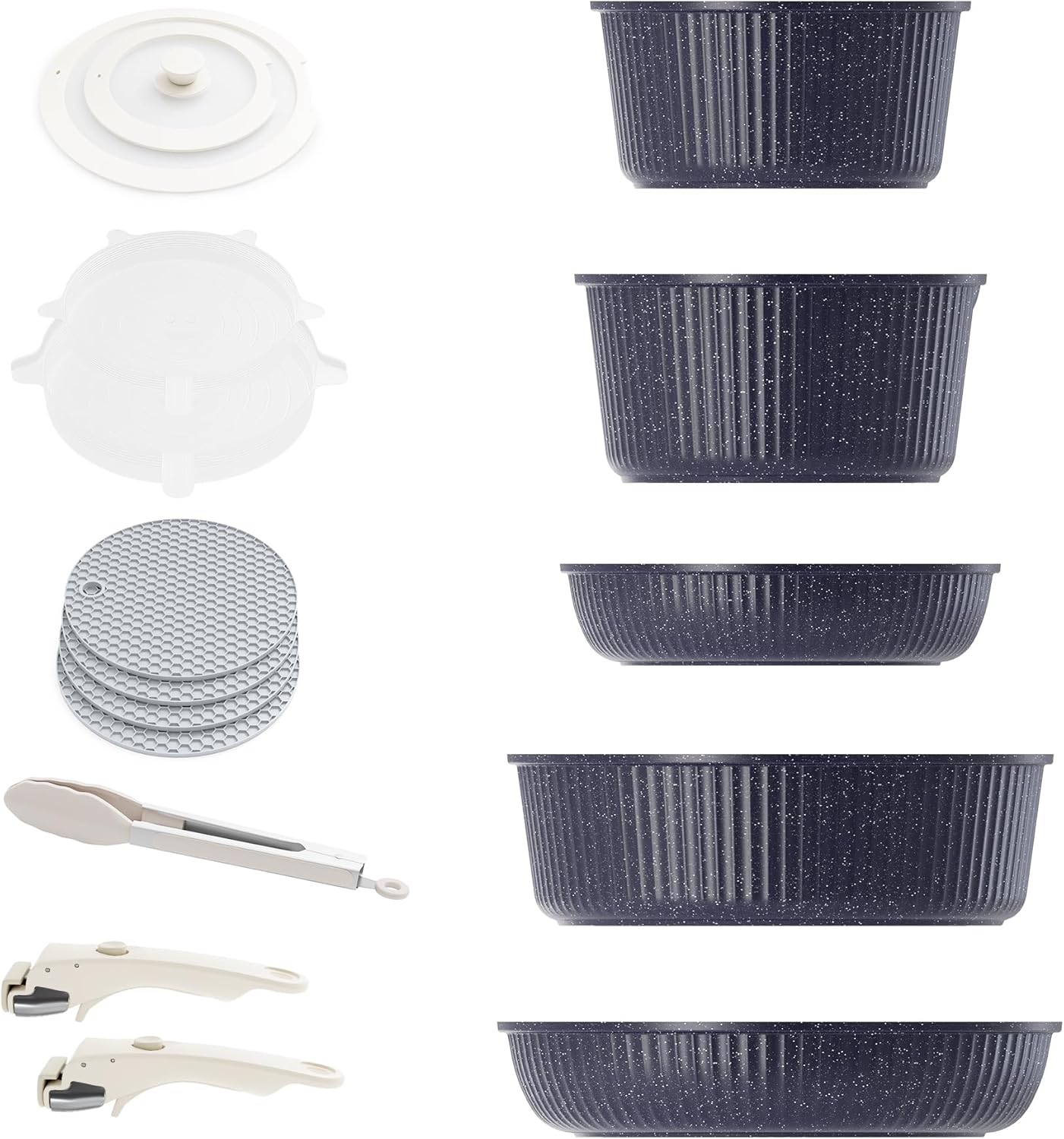 Caannasweis Detachable Nonstick Cookware Set - Stackable Induction Pots and Pans With Removable Handles, Dishwasher Safe - For RV Camping, Oven and Stovetop Use, 5 Pieces (Starry Sky)