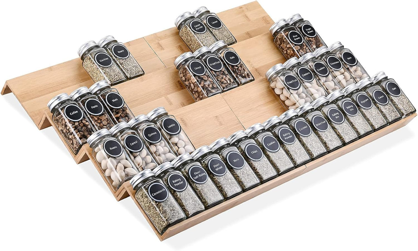 Mulush Bamboo Spice Rack Tray - Spice Drawer Organizer for Kitchen Cabinets Storage and Organization (Jars Not Included, 8 Individual Pieces, Not Expandable)