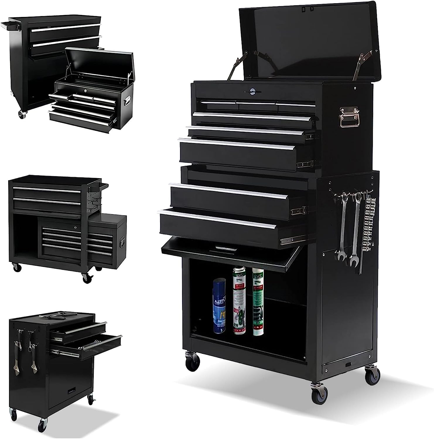 8-Drawer High Capacity Rolling Tool Box with Wheels,Rolling Tool Chest with Drawer,Tool Box on 4 Wheels with Lock, Tool Storage Cabinet Removable Portable Box for Garage Warehouse (Black)