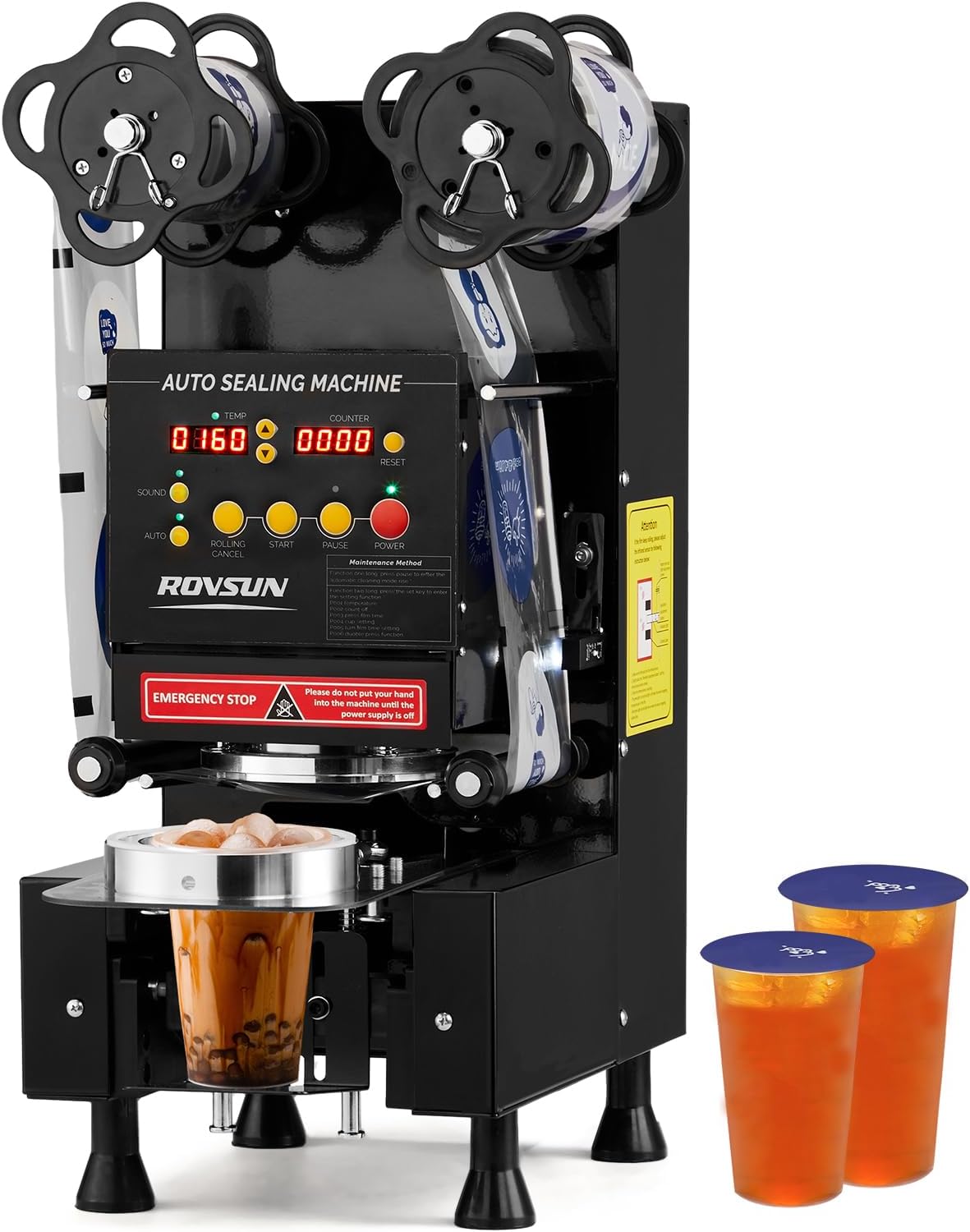 ROVSUN Cup Sealing Machine, Fully Automatic Cup Sealer Machine 500-650 Cups/H, Electric Cup Sealing Machine 88/89/90/95mm with LCD Digital Control, Cup Sealer for Bubble Milk Tea Coffee, Black