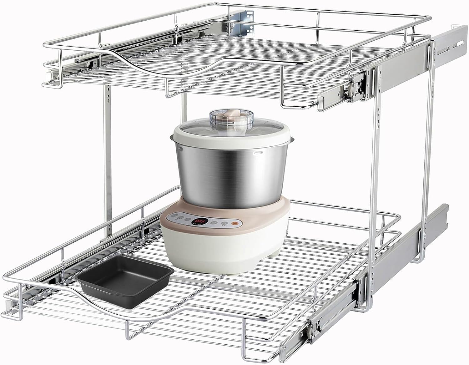 DINDON Pull Out Cabinet Organizer (14" W X 21" D), Cabinet Pull Out Shelves, 2 Tier Pull Out Drawers for Kitchen Cabinets, Wire Basket Slide Out Shelf for Cabinet Organization \u200Bin Kitchen, Pantry