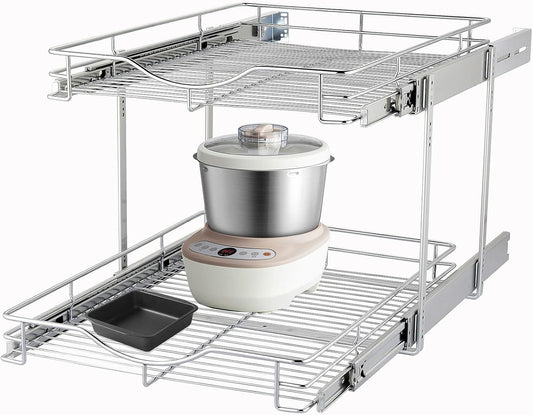 DINDON Pull Out Cabinet Organizer (14" W X 21" D), Cabinet Pull Out Shelves, 2 Tier Pull Out Drawers for Kitchen Cabinets, Wire Basket Slide Out Shelf for Cabinet Organization \u200Bin Kitchen, Pantry