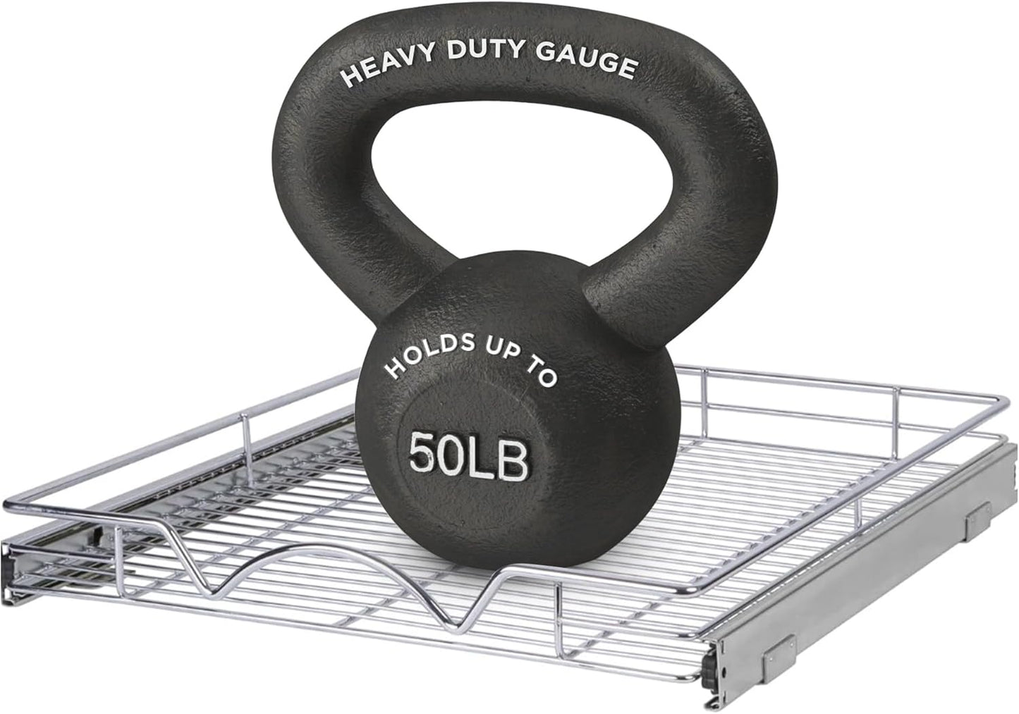 HOLDN\u2019 STORAGE Pull Out Cabinet Organizer, Heavy Duty Caddy w\/Lifetime Limited Warranty -14\u201DW x 21\u201DD - Requires At Least 15-1\/4\u201D Cabinet Opening, Steel Metal Cabinet Drawers Slide Out, Chrome