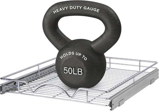 HOLDN\u2019 STORAGE Pull Out Cabinet Organizer, Heavy Duty Caddy w\/Lifetime Limited Warranty -14\u201DW x 21\u201DD - Requires At Least 15-1\/4\u201D Cabinet Opening, Steel Metal Cabinet Drawers Slide Out, Chrome