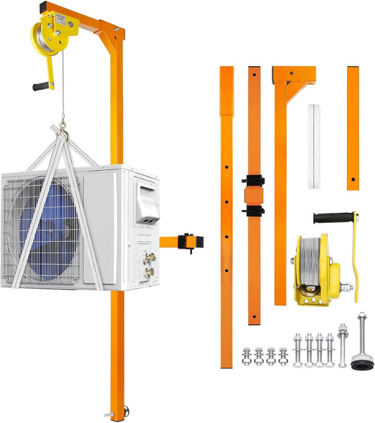 Air Conditioner Lifting Tool, 60 FT Lifting Height Air Conditioner Lifting Cranes, 1200 LBS Load Capacity, Crane Bracket for Installation of Outdoor Air Conditioner, Manual Winches, Orange