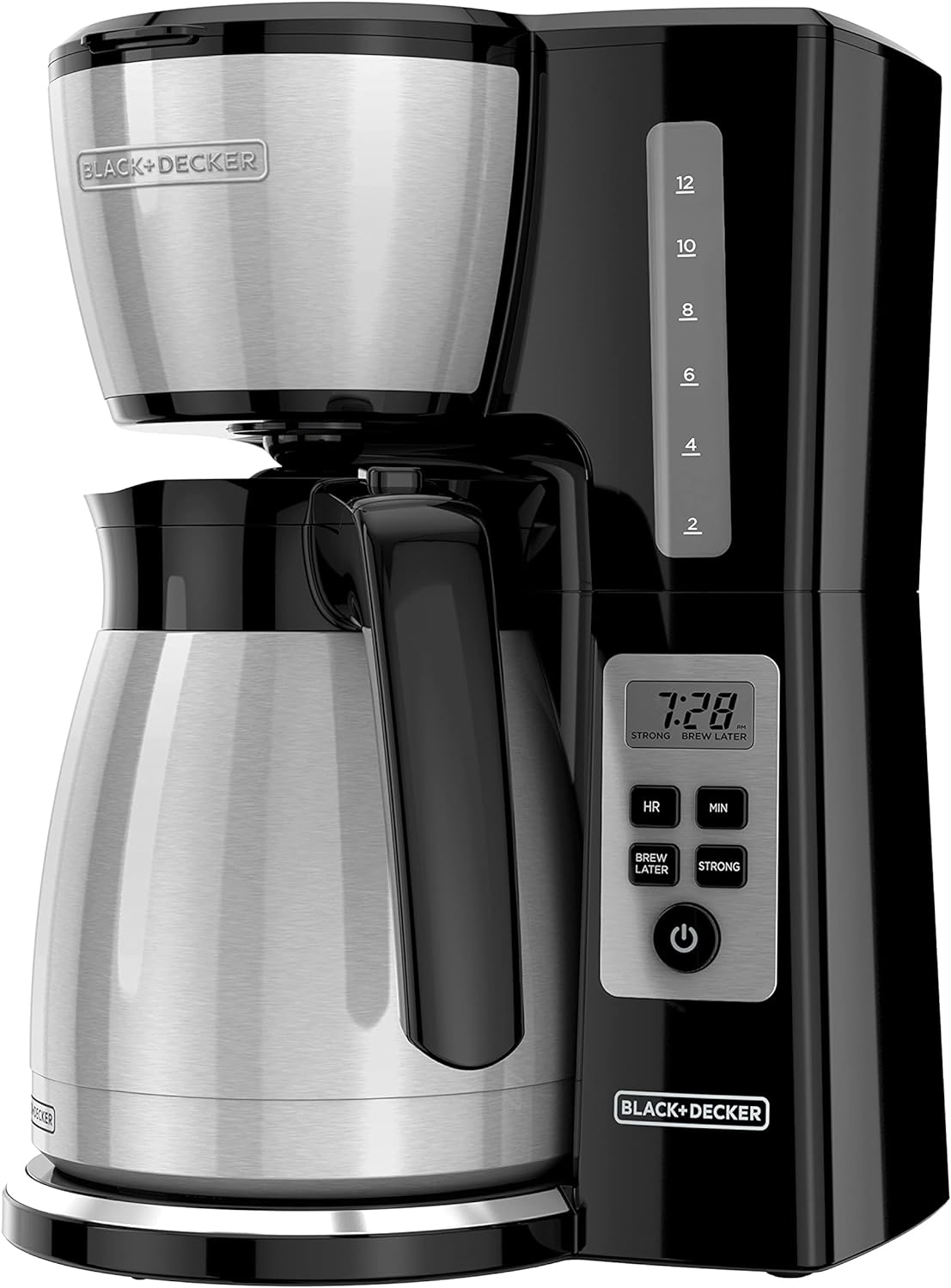 BLACK+DECKER 12 Cup Thermal Programmable Coffee Maker with Brew Strength and VORTEX Technology, Black\/Steel