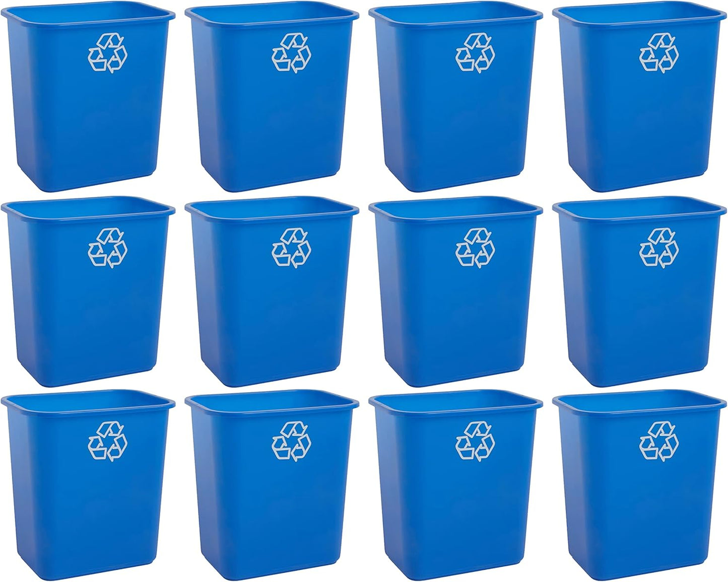 United Solutions 7 Gallon \/ 28 Quart Space Saving Recycling Bin, Fits Under Desk and Small, Narrow Spaces in Commercial, Kitchen, Home Office, and Dorm, Easy to Clean, Recycle Blue (Pack of 12)
