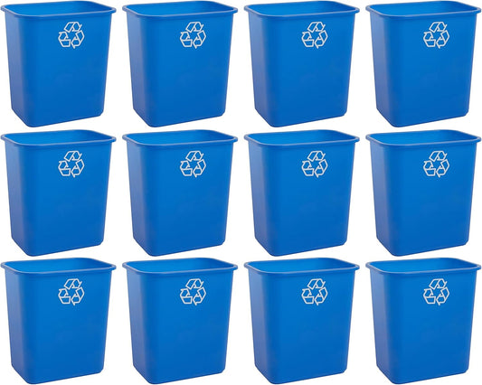 United Solutions 7 Gallon \/ 28 Quart Space Saving Recycling Bin, Fits Under Desk and Small, Narrow Spaces in Commercial, Kitchen, Home Office, and Dorm, Easy to Clean, Recycle Blue (Pack of 12)