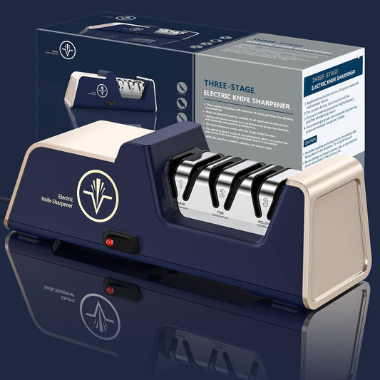 Professional Electric Knife Sharpener with 100% Diamond Abrasives and Precision Angle Guides for Kitchen Straight Edge&Ceramic Knife Work Sharp, 3-stage Champagne Gold, afilador de cuchillos