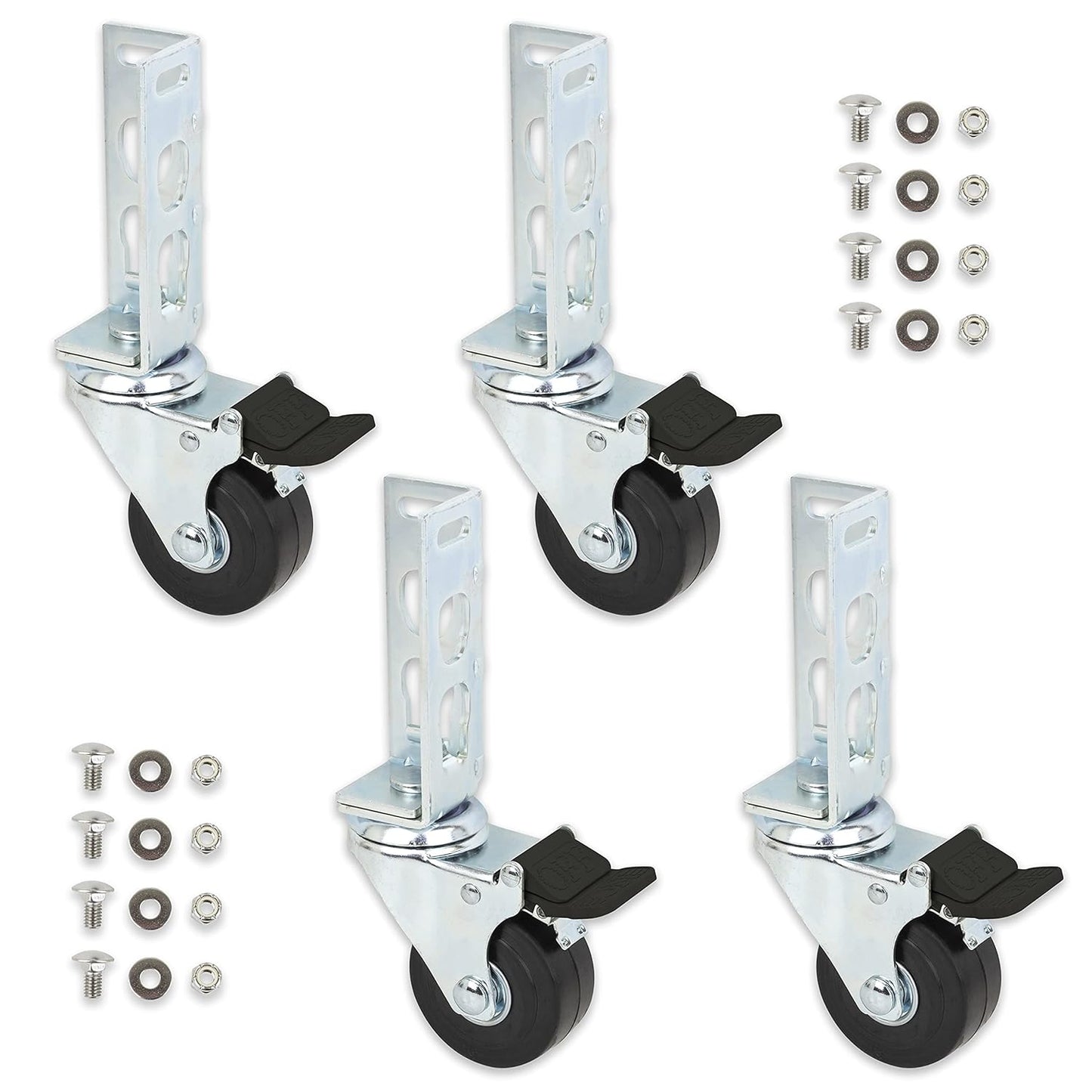 4pc - Storage Rack Caster Wheels (Adapts to Boltless Self Locking Shelving Racks) (3" (1500 lb. Max Total Capacity))